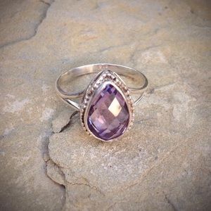 Solid sterling silver amethyst bohemian gypsy ring